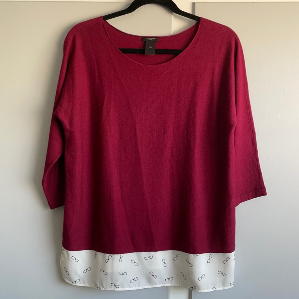 Ann Taylor Petite LP Burgundy Knit Blouse